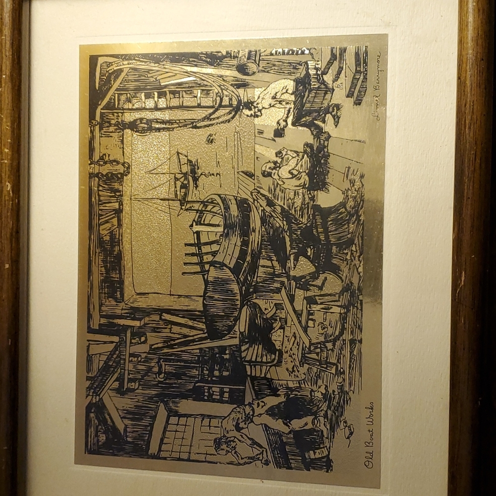 Vintage Lionel Barrymore two 10 1/2" x 8 1/2" gold foiled etching framed picture